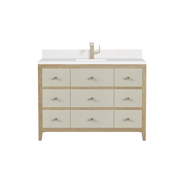James Martin Vanities 48'' Sgl Vanity, Sunwashed Oak W/ Embossed Shagreen W/ Sgl Hole 3CM Wht Zeus Quartz Top & Bcksplsh D604-V48-SHG-1WZ - main